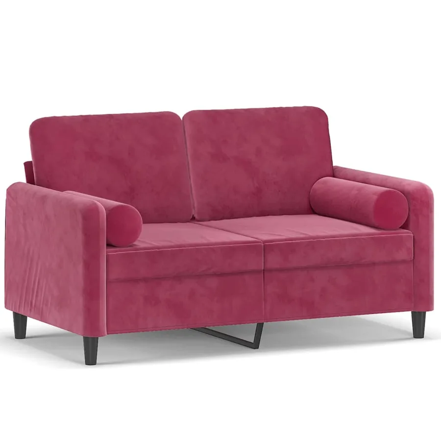 Canapé 2 places avec oreillers bordeaux 120 cm velours - 2