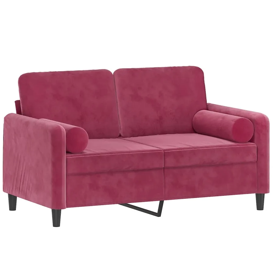 Canapé 2 places avec oreillers bordeaux 120 cm velours - 3
