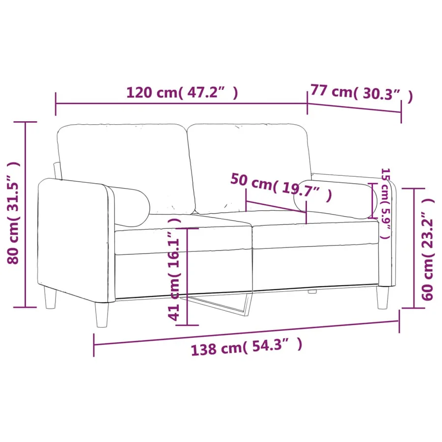 Canapé 2 places avec oreillers bordeaux 120 cm velours - 8