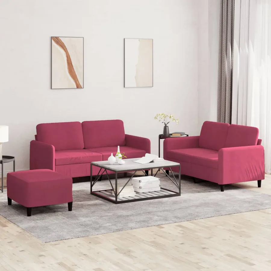 Ensemble de canapés 3 pcs rouge bordeaux velours