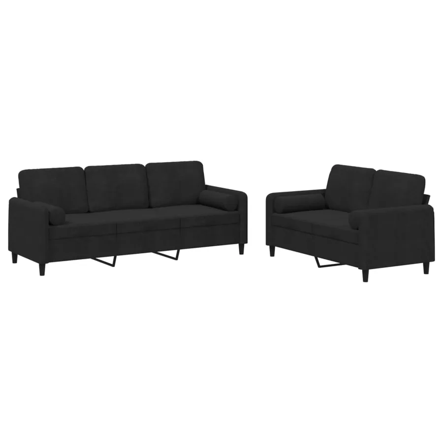 Ensemble de canapés 2 pcs avec coussins noir velours - 2