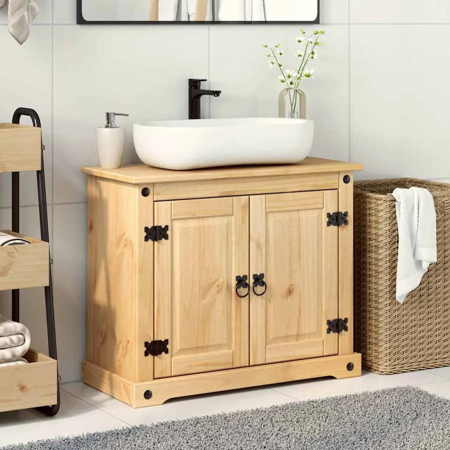 Armoire lavabo de salle de bain Corona bois de pin massif - 3