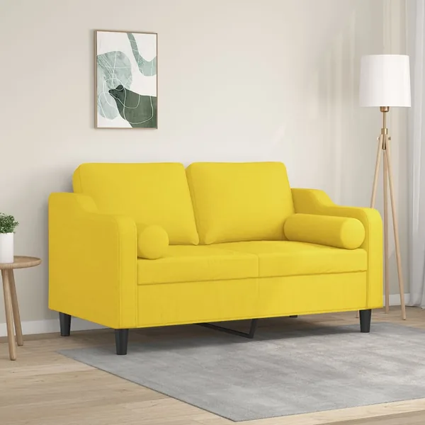 Canapé 2 places avec oreillers jaune clair 120 cm tissu