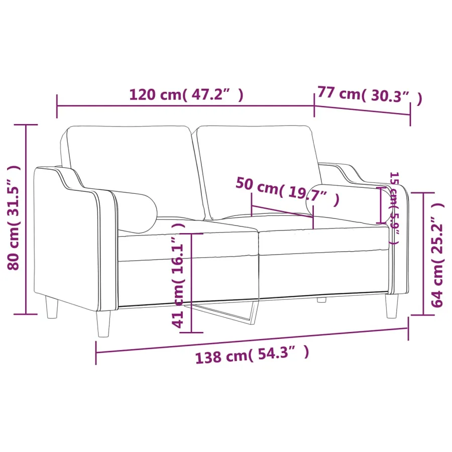 Canapé 2 places avec oreillers jaune clair 120 cm tissu - 8