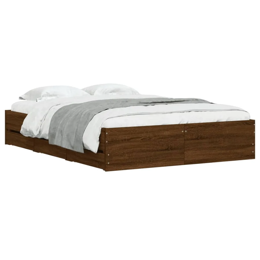 Cadre de lit avec tiroirs sans matelas chêne marron 120x190 cm - 3