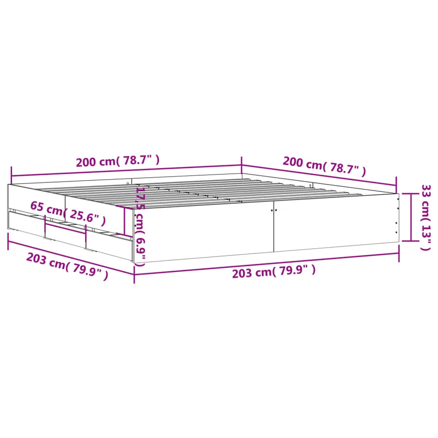 Cadre de lit avec tiroirs sans matelas blanc 200x200 cm - 10