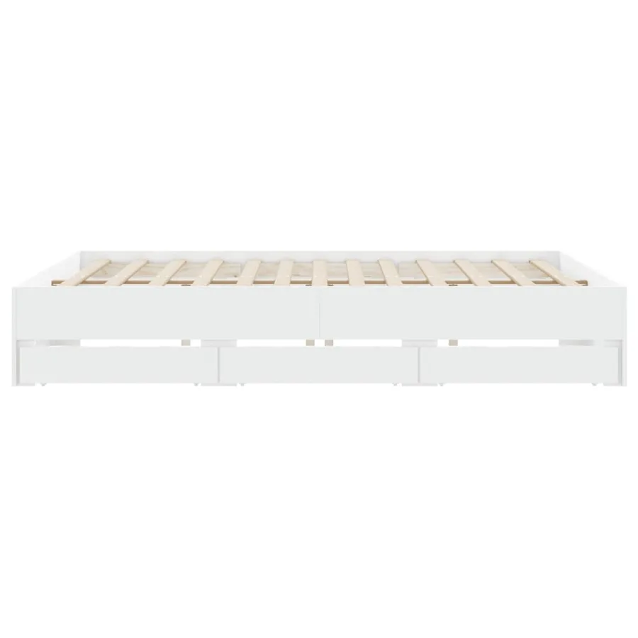 Cadre de lit avec tiroirs sans matelas blanc 200x200 cm - 7