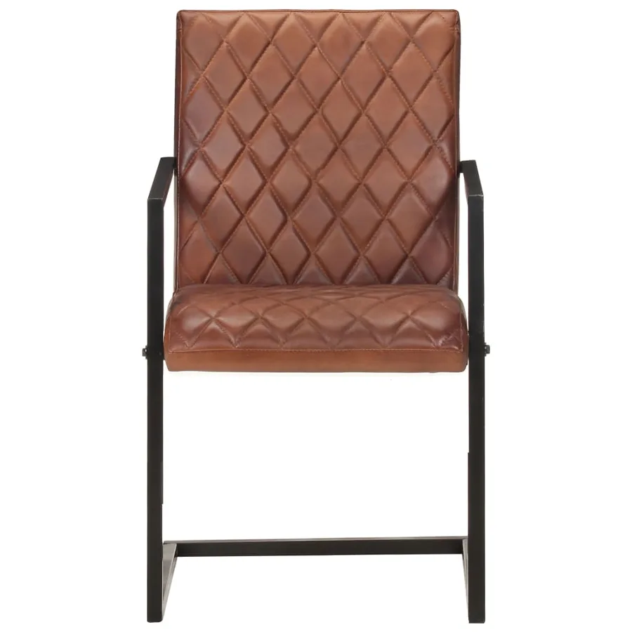 Chaises à manger cantilever lot de 4 marron cuir véritable - 3