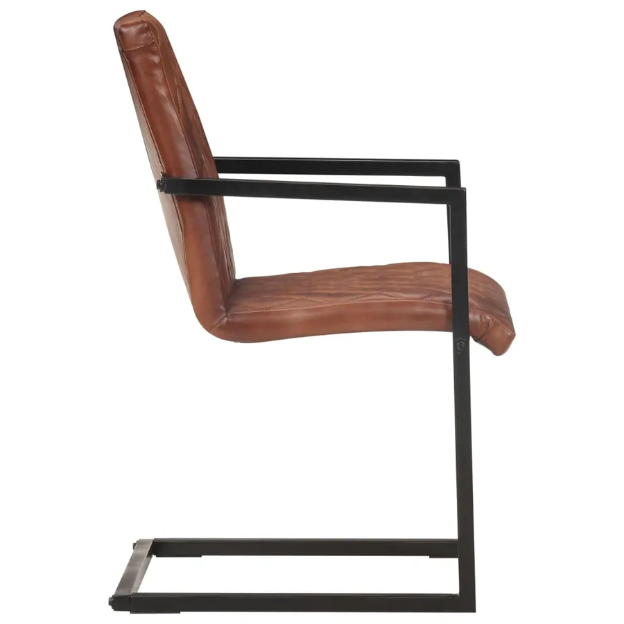 Chaises à manger cantilever lot de 4 marron cuir véritable - 4