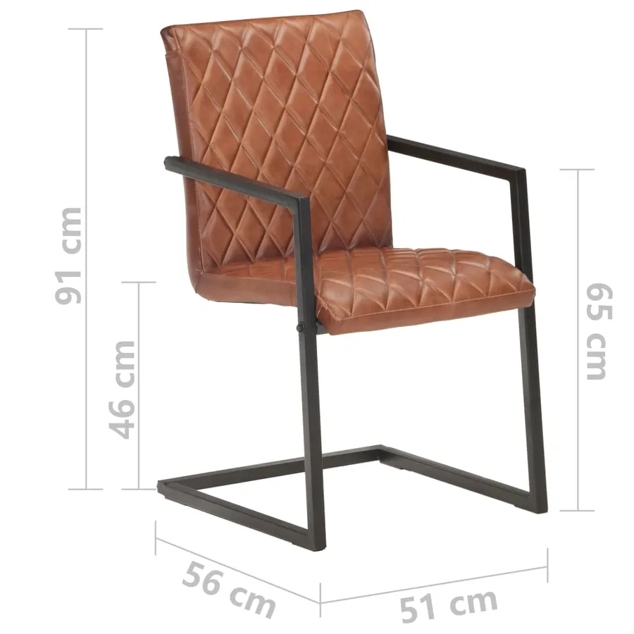 Chaises à manger cantilever lot de 4 marron cuir véritable - 7