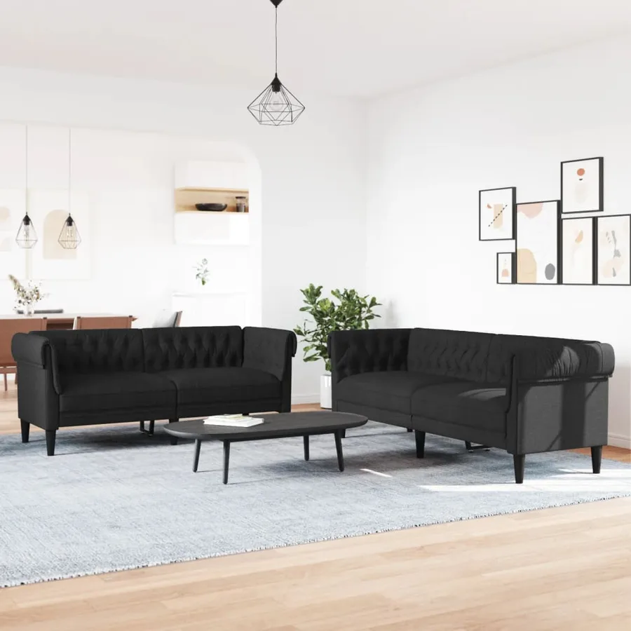 Ensemble de canapés 2 pcs noir tissu - 3
