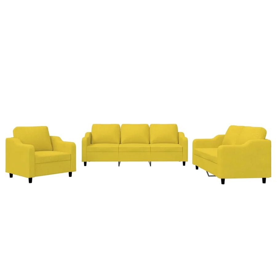 Ensemble de canapés 3 pcs avec coussins Jaune clair Tissu - 2