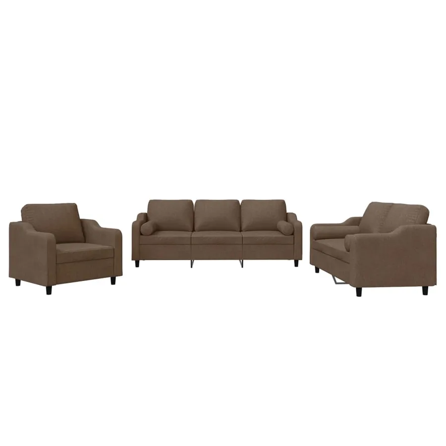 Ensemble de canapés 3 pcs avec coussins marron tissu - 2