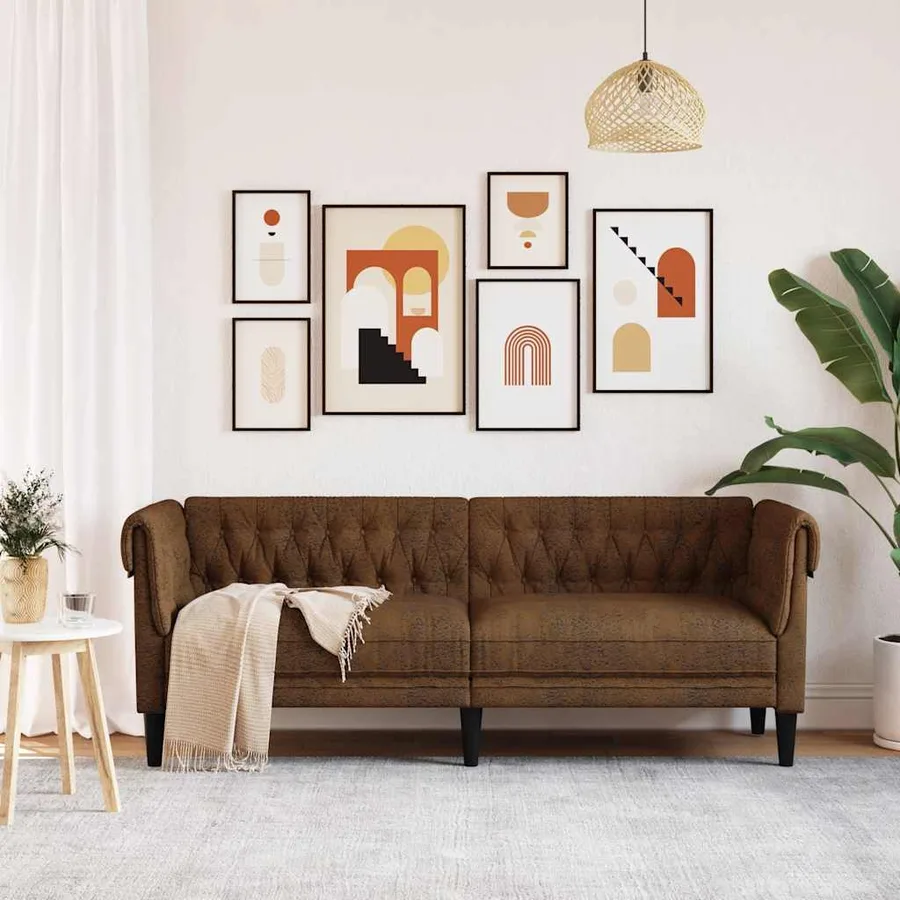 Canapé Chesterfield 3 places marron tissu - 3