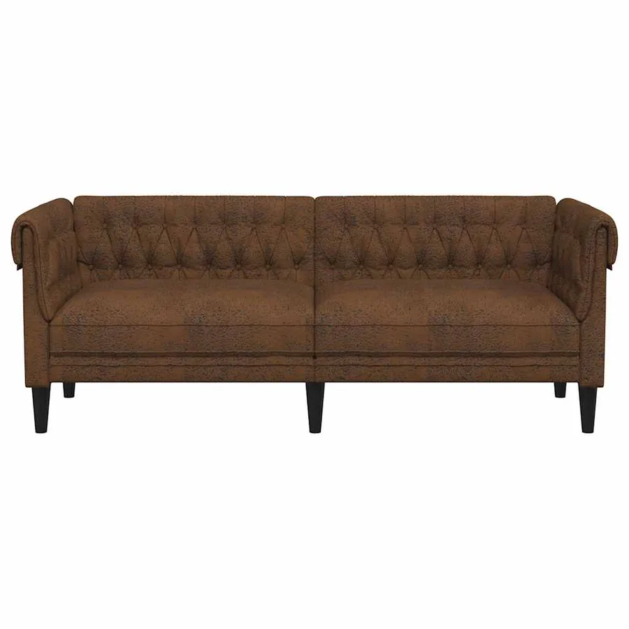 Canapé Chesterfield 3 places marron tissu - 4