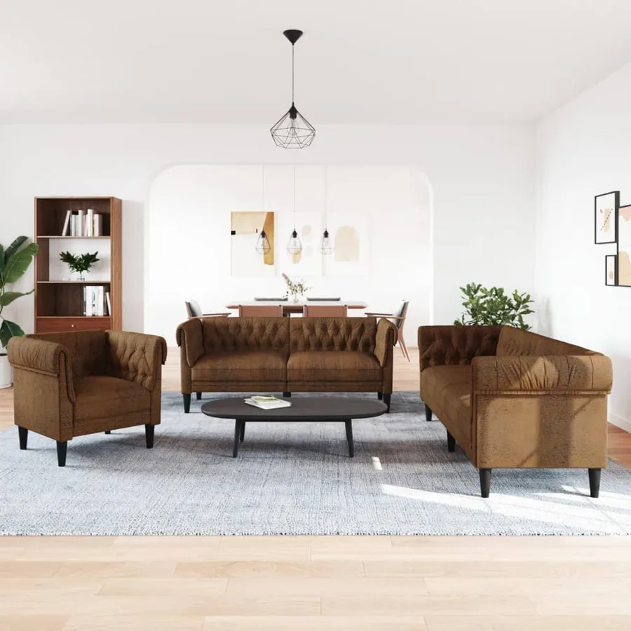 Ensemble de canapés 3 pcs marron tissu - 3