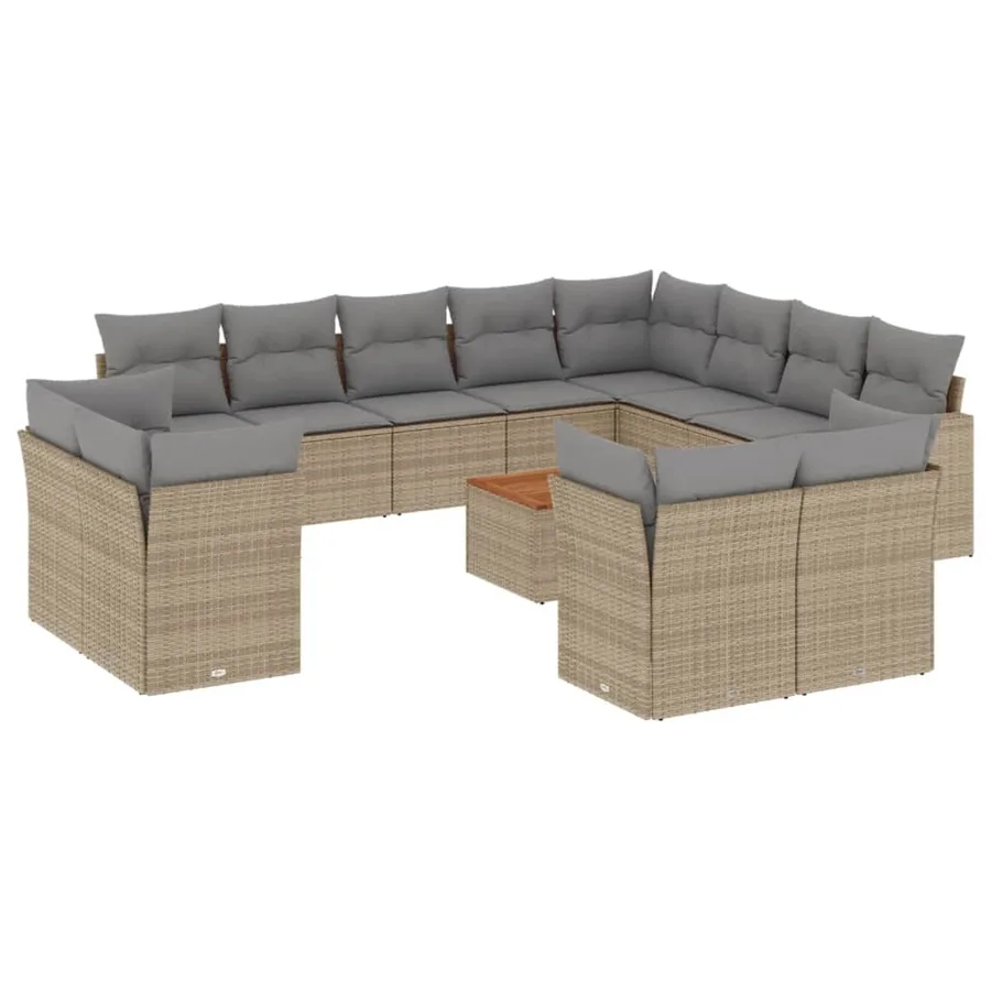Salon de jardin et coussins 13 pcs mélange beige résine tressée - 2