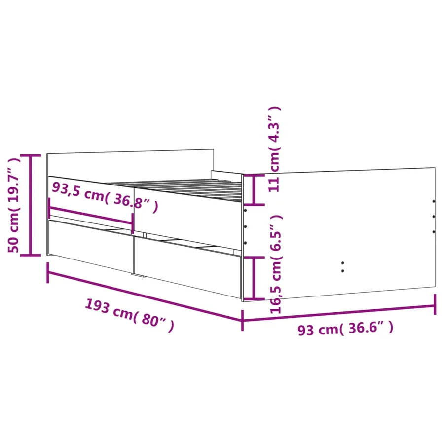 Cadre de lit avec tiroirs sans matelas chêne sonoma 90x190 cm - 11