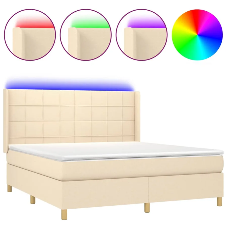 Sommier à lattes de lit matelas et LED Crème 180x200 cm Tissu - 2