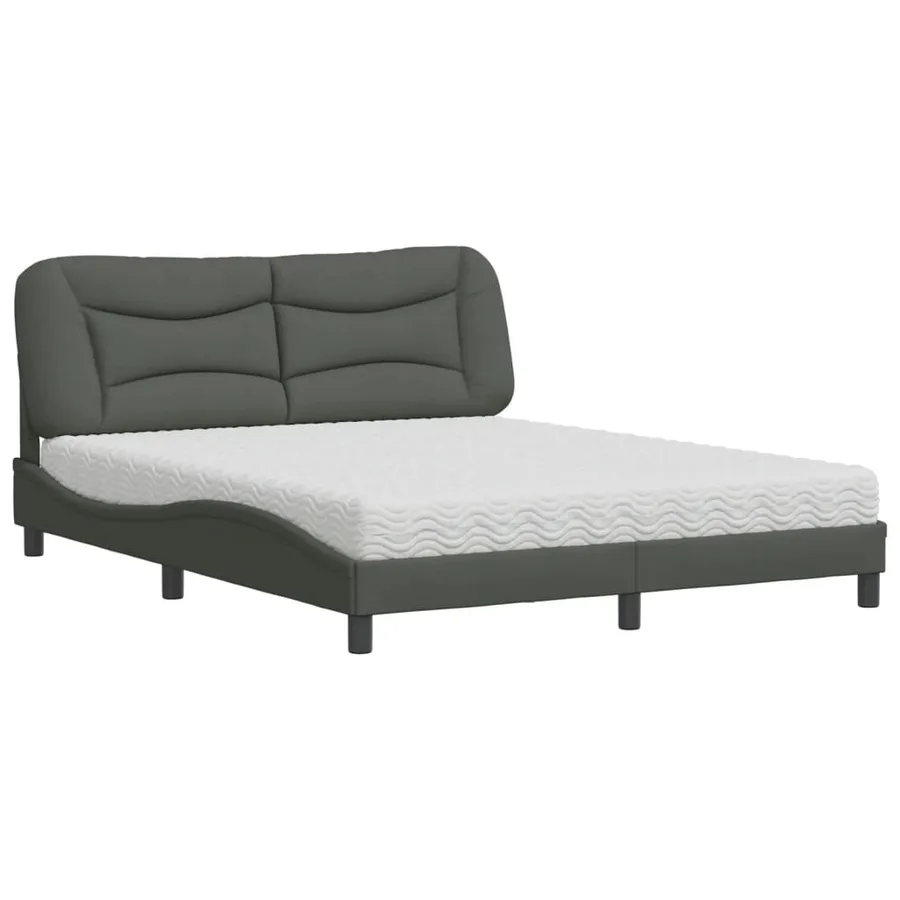 Lit avec matelas Hvar gris foncé 160x200 cm tissu - 2