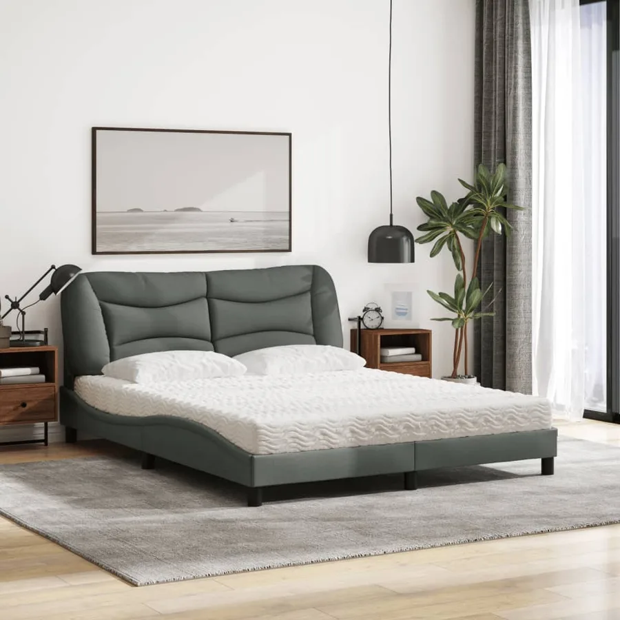 Lit avec matelas Hvar gris foncé 160x200 cm tissu - 3