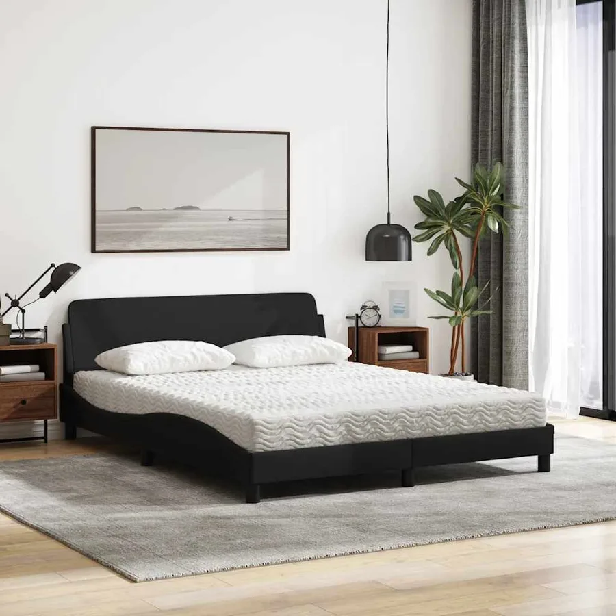 Lit avec matelas Dover noir 160x200 cm tissu - 3