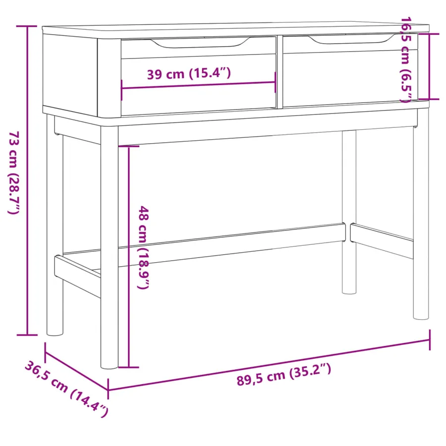 Table console FLORO blanc 89,5x36,5x73 cm bois de pin massif - 10