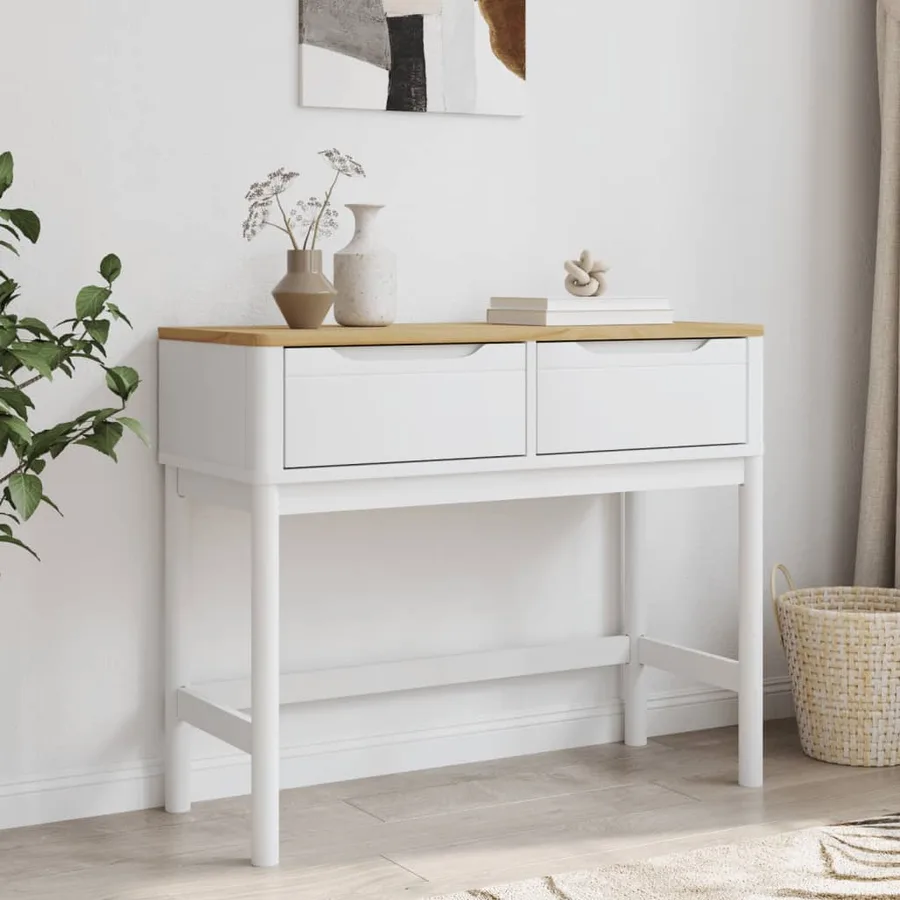 Table console FLORO blanc 89,5x36,5x73 cm bois de pin massif - 3