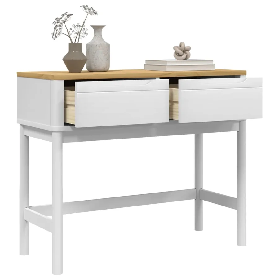 Table console FLORO blanc 89,5x36,5x73 cm bois de pin massif - 4