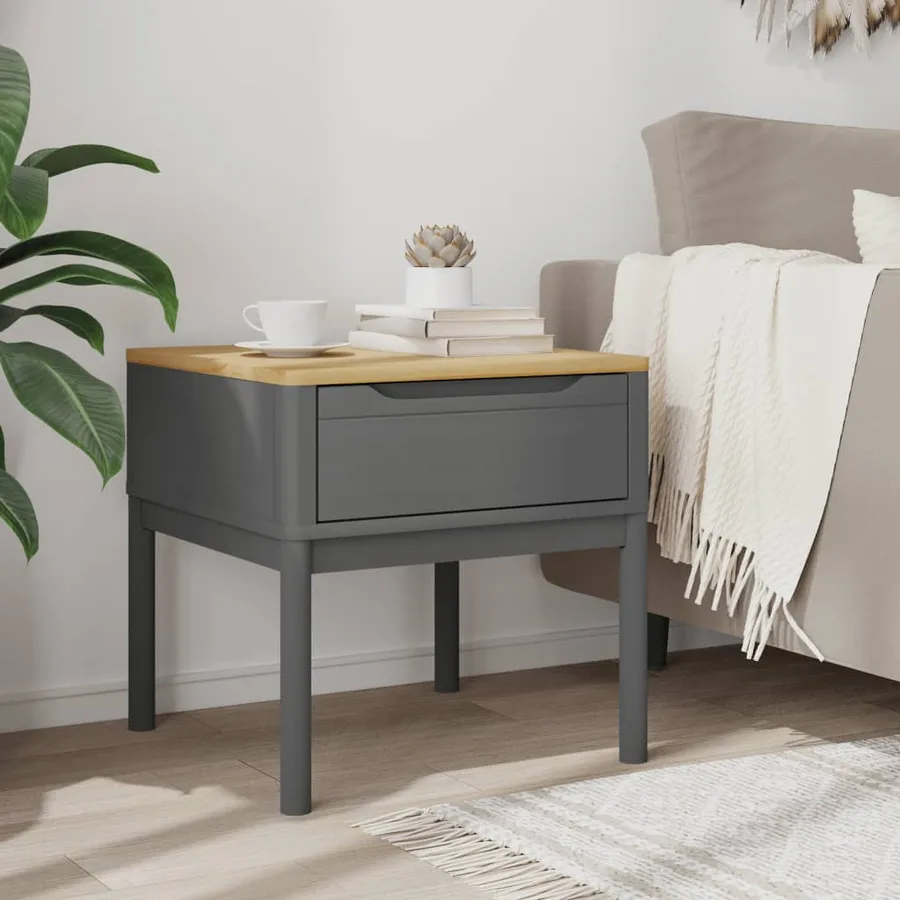 Table de chevet FLORO gris 55x55x54 cm bois de pin massif - 3