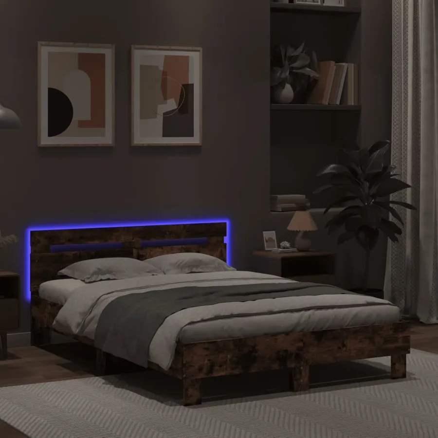 Cadre de lit avec LED sans matelas chêne fumé 120x200 cm - 4