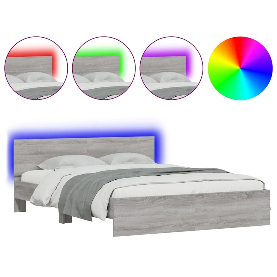 Cadre de lit avec tête de lit et LED sonoma gris 150x200 cm - 2