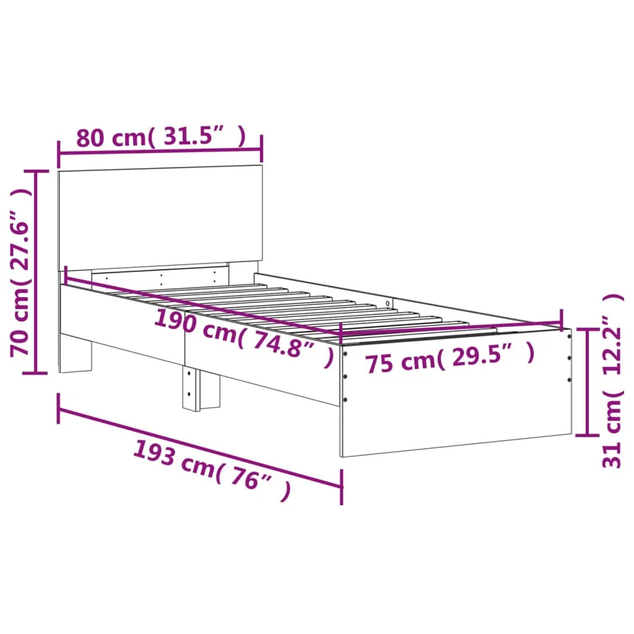 Cadre de lit sans matelas avec tête de lit blanc 75x190 cm - 10