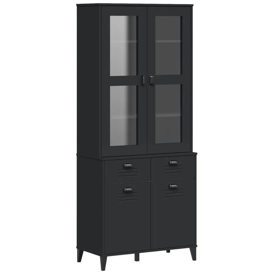 Buffet VIKEN noir 80x40x190 cm bois massif de pin - 2