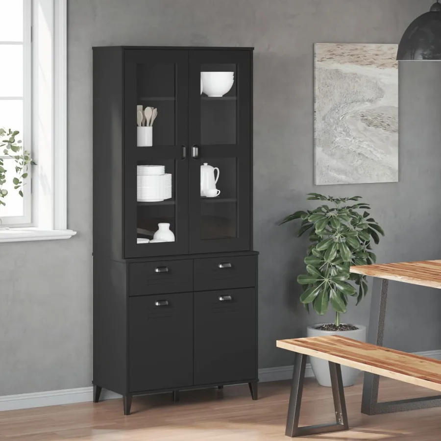 Buffet VIKEN noir 80x40x190 cm bois massif de pin - 3