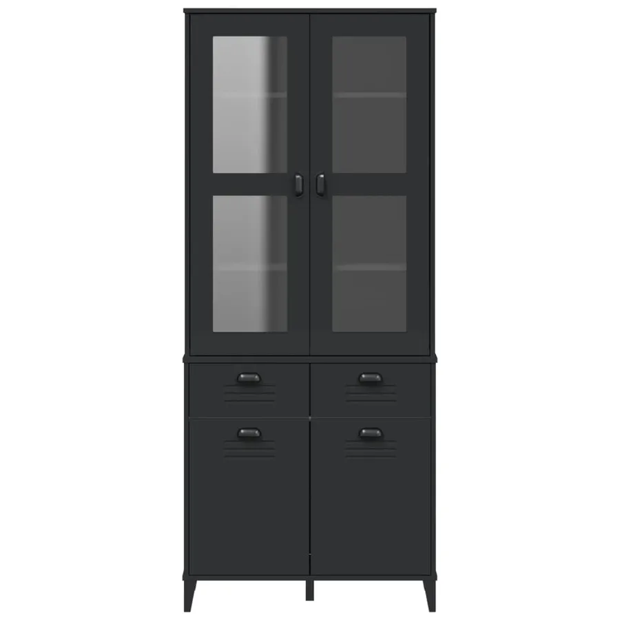 Buffet VIKEN noir 80x40x190 cm bois massif de pin - 4