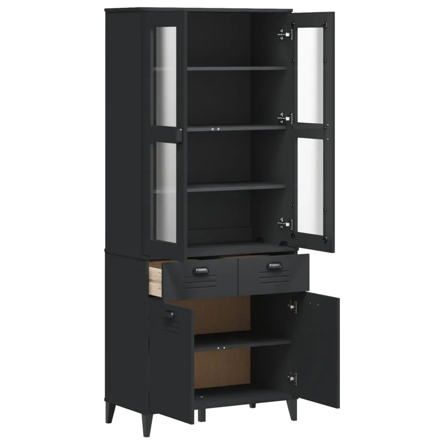 Buffet VIKEN noir 80x40x190 cm bois massif de pin - 5