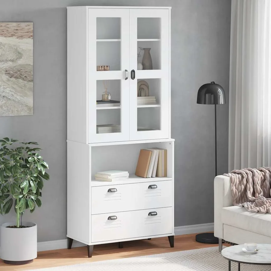 Buffet VIKEN blanc 80x40x200 cm bois massif de pin - 3