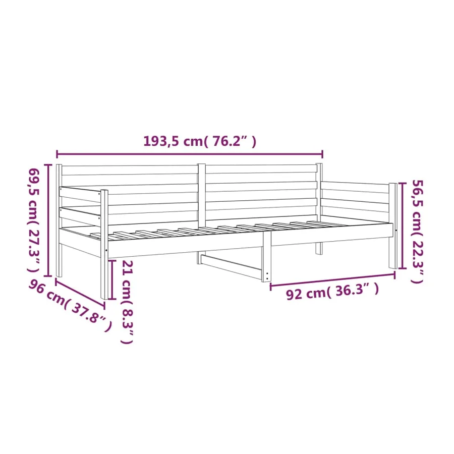 Lit de jour sans matelas 90x190 cm bois de pin massif - 9