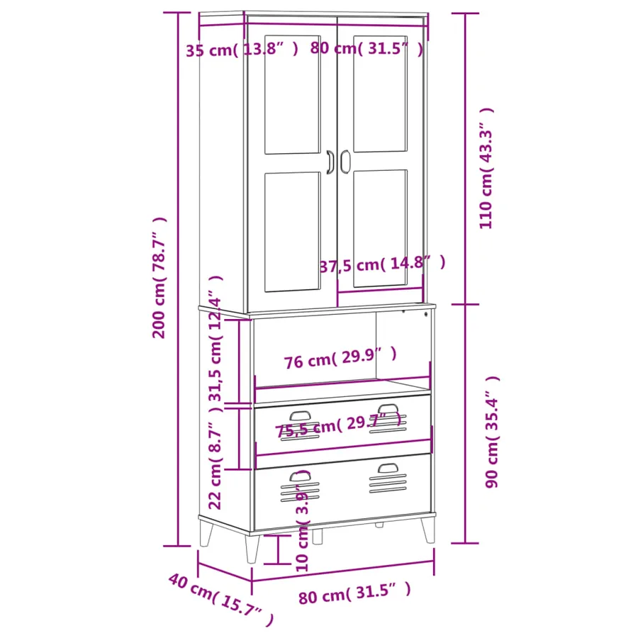 Buffet VIKEN gris anthracite 80x40x200 cm bois massif de pin - 12