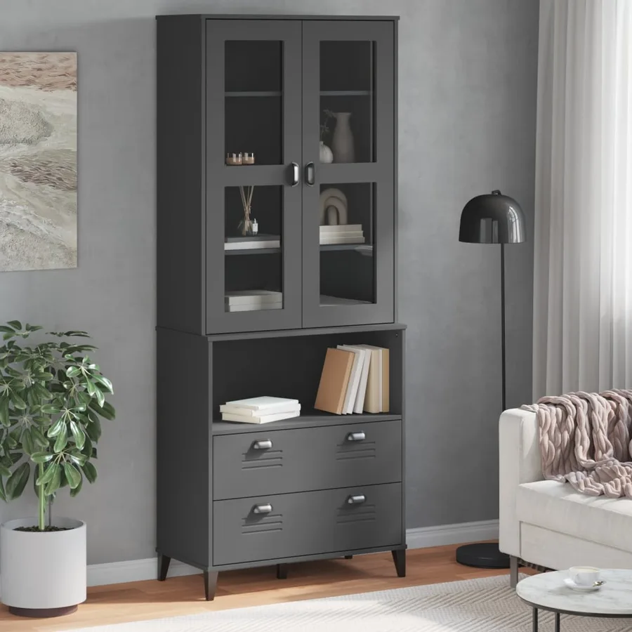 Buffet VIKEN gris anthracite 80x40x200 cm bois massif de pin - 3