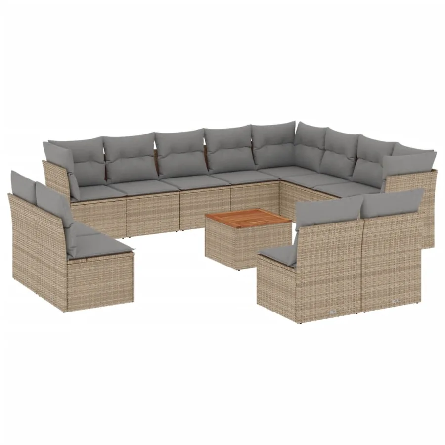 Salon de jardin et coussins 13 pcs mélange beige résine tressée - 2