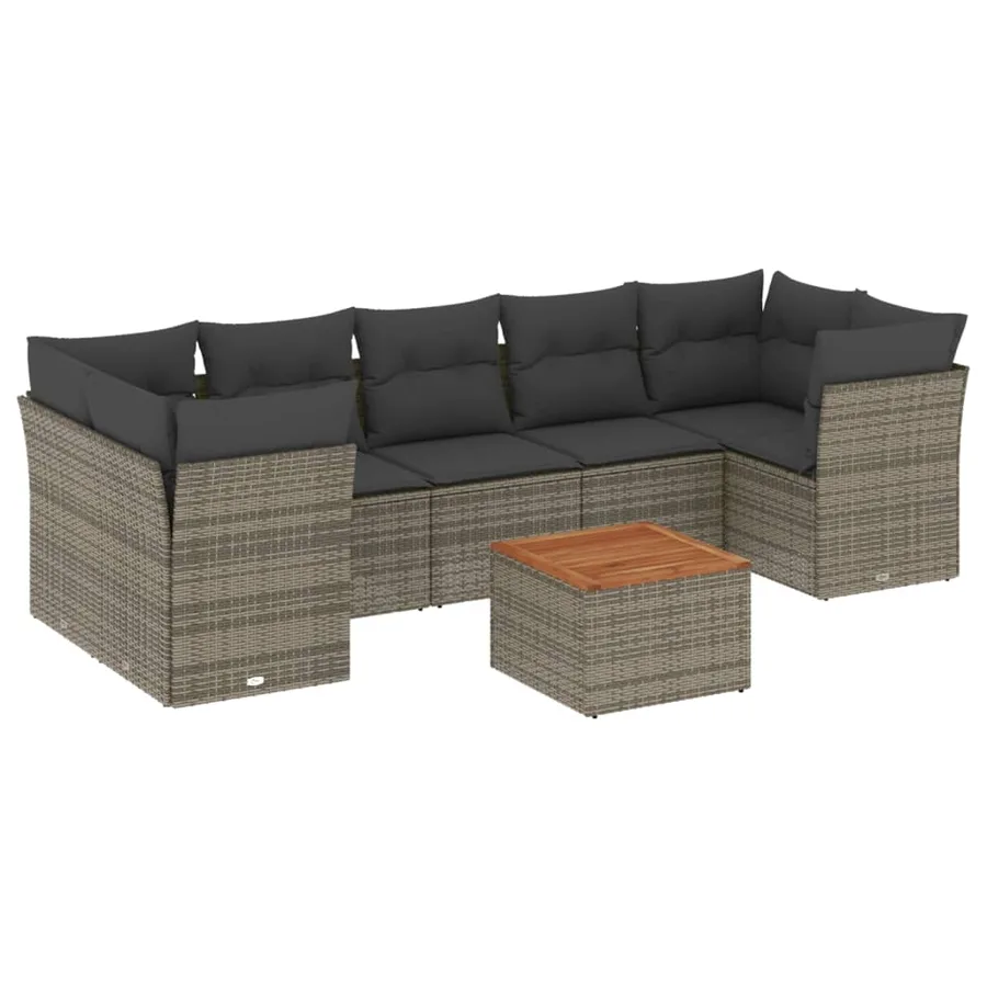 Salon de jardin 8 pcs avec coussins gris résine tressée - 2