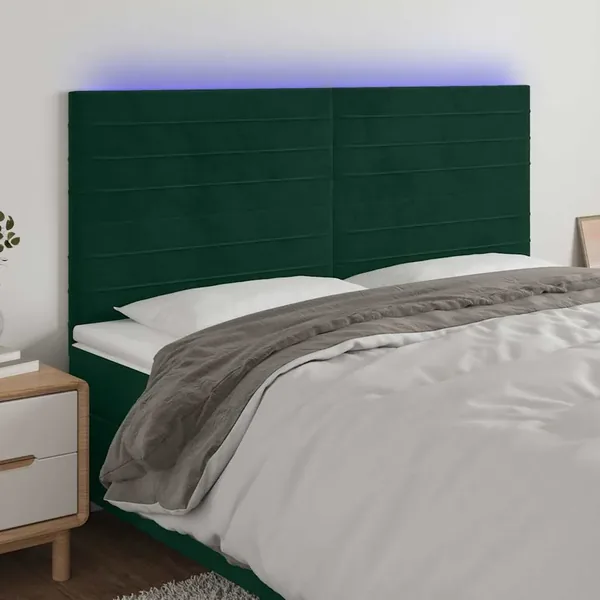 Tête de lit à LED Vert foncé 200x5x118/128 cm Velours