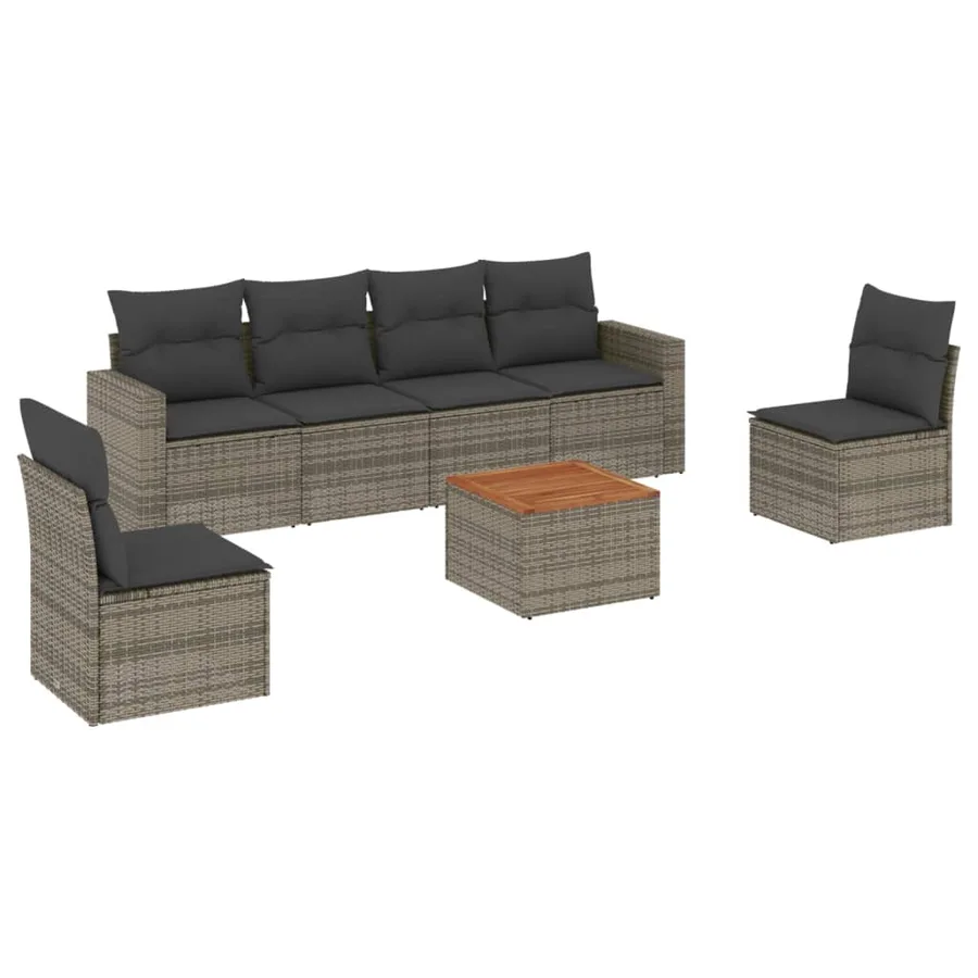 Salon de jardin avec coussins 7 pcs gris résine tressée - 2