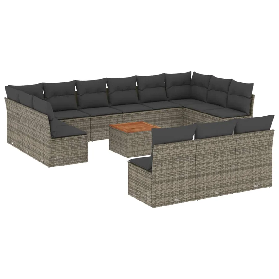 Salon de jardin avec coussins 14 pcs gris résine tressée - 2