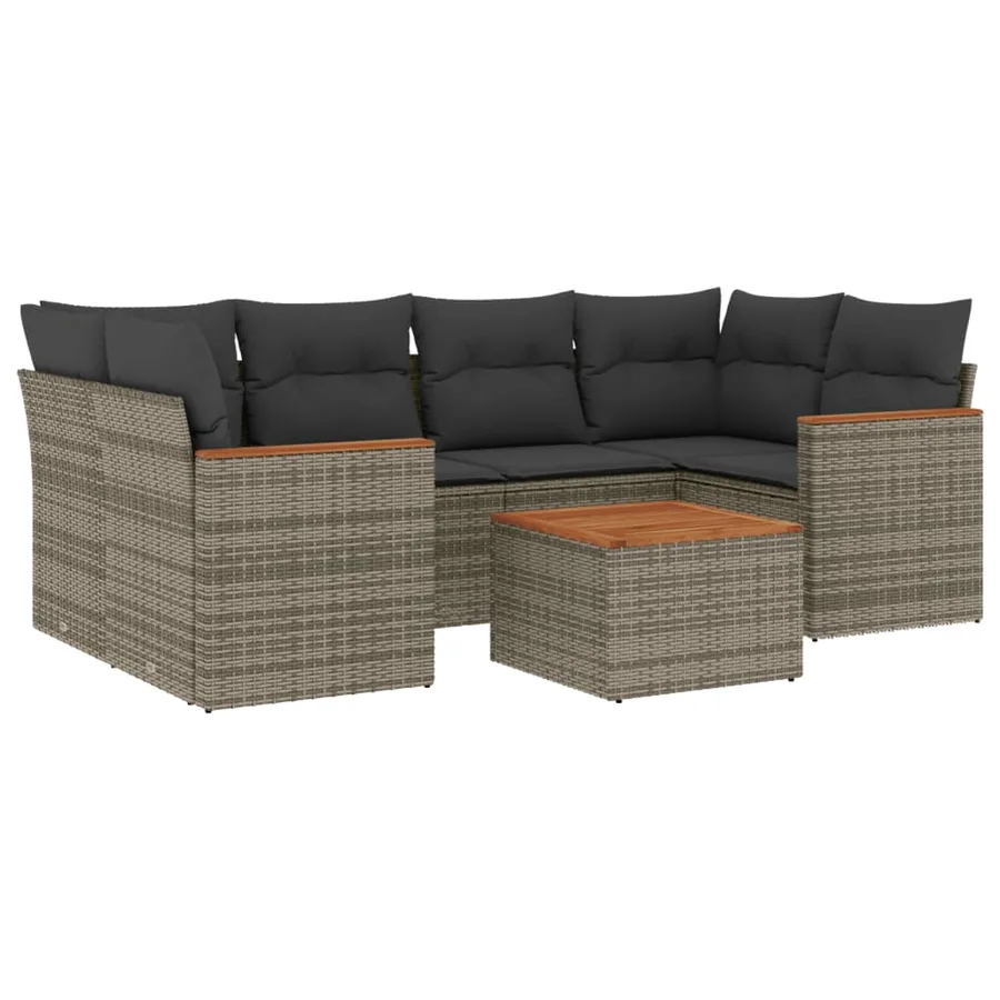 Salon de jardin avec coussins 7 pcs gris résine tressée - 2