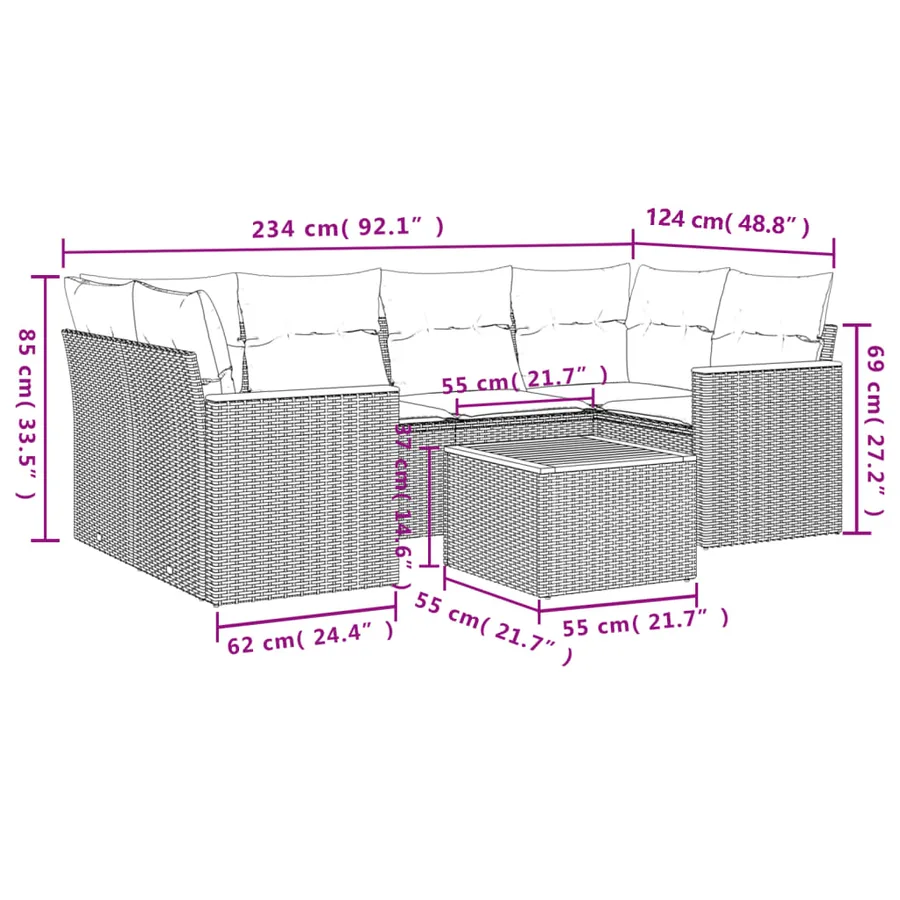 Salon de jardin avec coussins 7 pcs gris résine tressée - 8