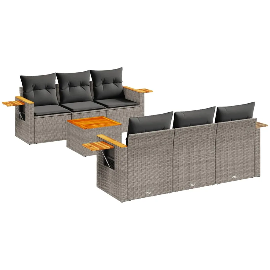 Salon de jardin avec coussins 7 pcs gris résine tressée - 2