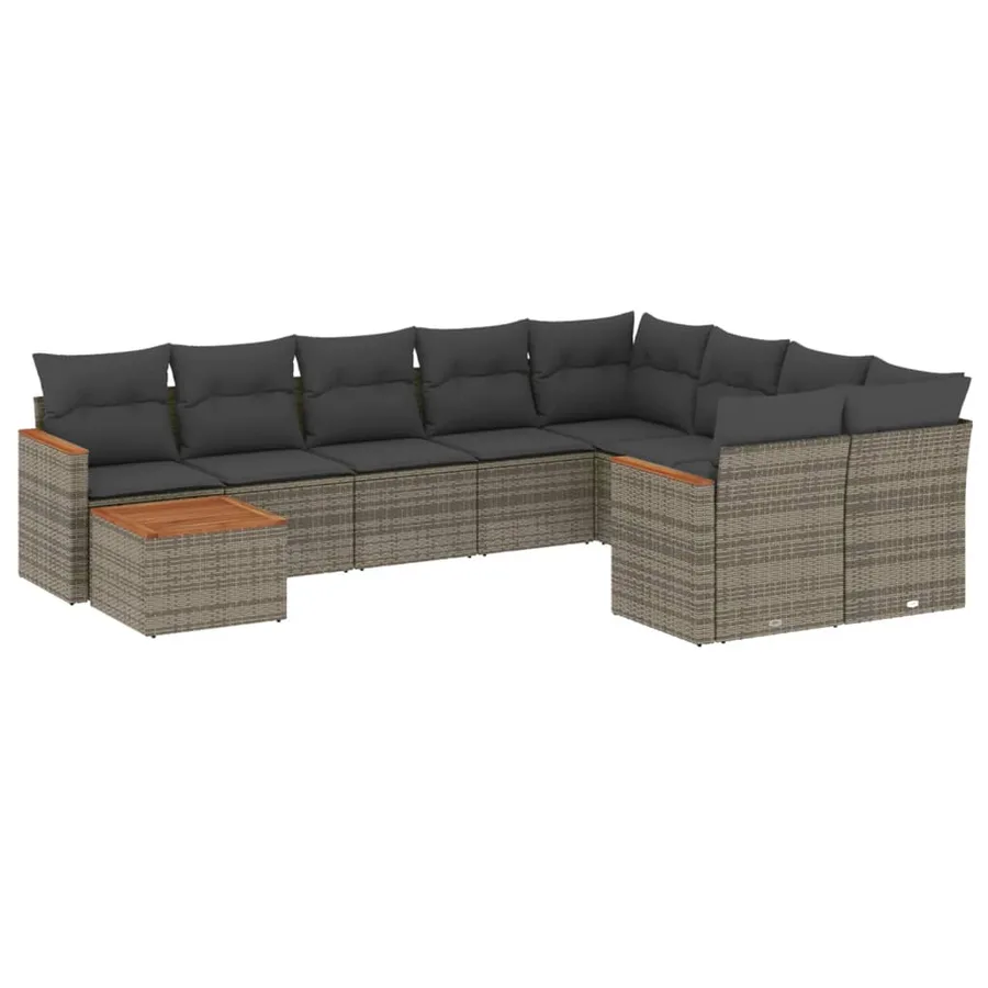 Salon de jardin avec coussins 10 pcs gris résine tressée - 2